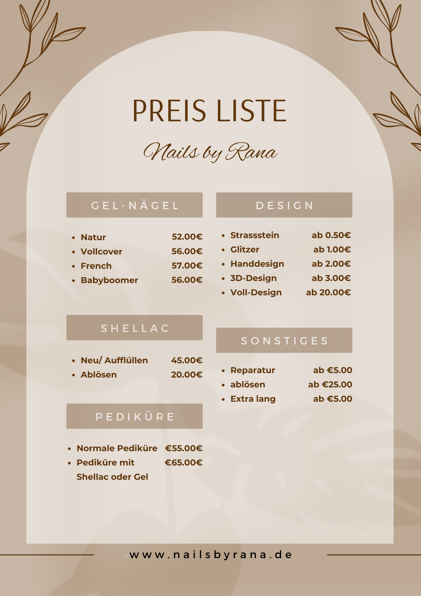 Preisliste Nagelstudio Kassel - Maniküre, Pediküre, Gel-Nägel